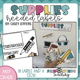 Supplies Needed Signs for Students in Blended Learning
