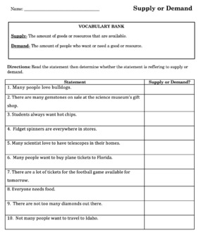 Preview of Supply & Demand Practice Worksheet