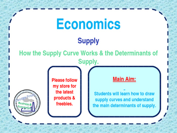 Preview of Supply - Determinants of Suppy & Supply Curves - PPT, Worksheet & Task