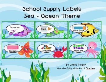 School Supply Labels Sea - Ocean Theme By Chelly Pieper 