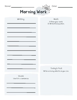 Preview of Morning Work Sheet/Template