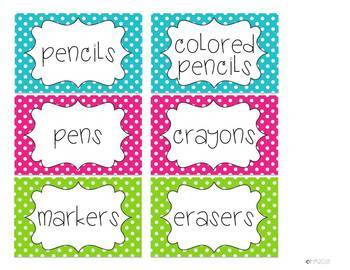 Supply Labels {polka dots} by Miss Kindergarten Love | TpT