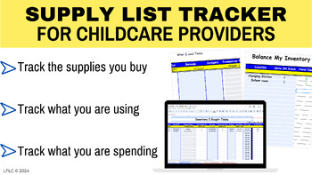 Preview of Supply List Tracker for Child Care Providers