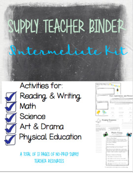 Preview of Intermediate Supply Teacher Binder, Emergency Plans and Activities