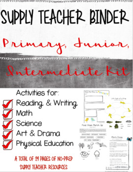 Preview of P/ J/ I Supply Teacher Binder & Emergency Plans