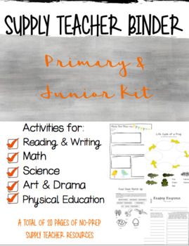 Preview of Primary & Junior Supply Teacher Binder, Emergency Plans and Activities