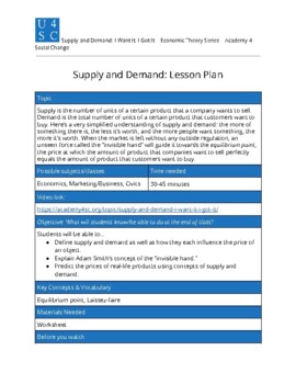 Preview of Supply and Demand Lesson Plan and Video