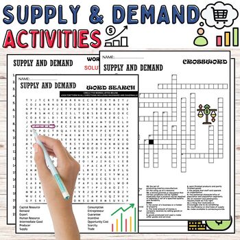 Preview of Supply and Demand Vocabulary Fun Worksheets,Puzzles,Wordsearch & Crosswords