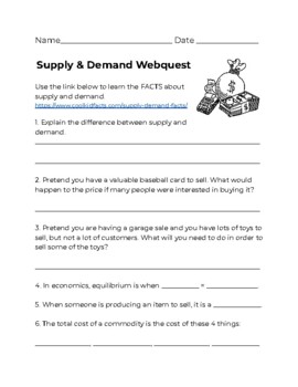 Preview of Supply and Demand Webquest