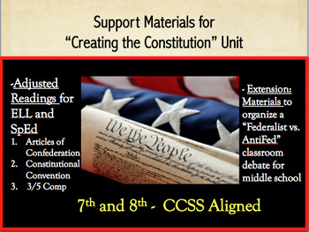 Preview of Differentiation support-- Adjusted Readings for "Creating the Constitution" Unit