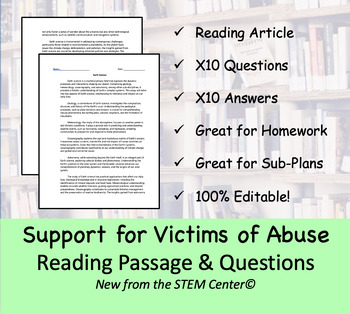 Preview of Support for Victims of Abuse Reading Passage and x 10 Questions (EDITABLE)