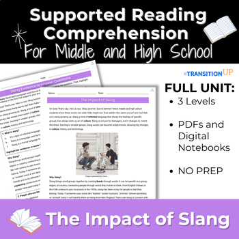 Preview of Supported Reading Comprehension- Special Education- Middle & High School- Slang