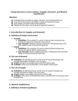 Preview of Supply, Demand, and Equilibrium Lecture Notes And Worksheet with Answer Key