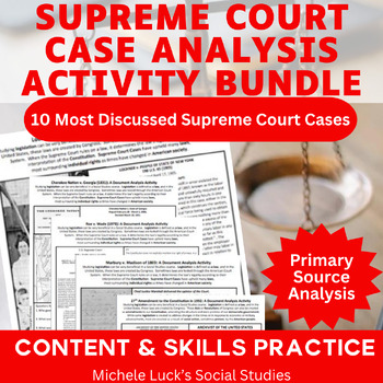 Preview of Supreme Court Case Document Analysis Activities BUNDLE 10 Most Popular Cases