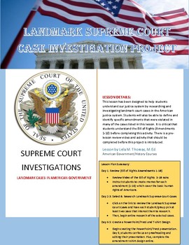 Preview of Supreme Court Case Investigation Project (Bill of Rights Review)