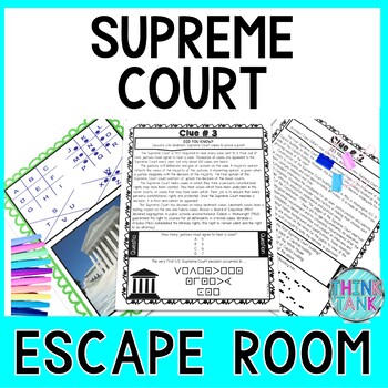 Preview of Supreme Court ESCAPE ROOM - Reading Comprehension - Branches of Government