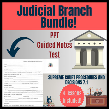 Preview of Supreme Court | Judicial Branch Full UNIT! Guided Notes PowerPoint Test & More!