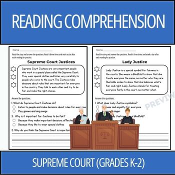 Preview of Supreme Court Reading Comprehension Passages and Questions (Grades K-2)