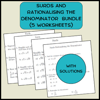 Preview of Surds and rationalising the denominator  Bundle (5 worksheets)