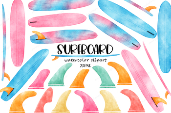 Preview of Surf Clipart, Summer Watercolor Clipart, Surfing Clipart