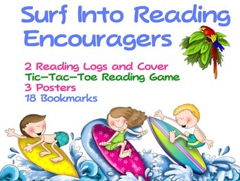 Preview of Surf Into Reading Encouragers - Bookmarks, Reading Logs, and More