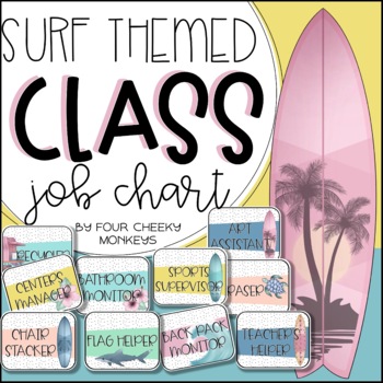 Preview of Pastel Ocean Theme Classroom Decor | Surf Surfing Classroom Jobs Editable