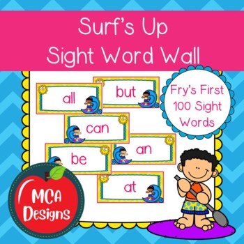 Preview of Surf's Up Sight Word Wall Fry's First 100 Words