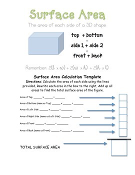 Preview of Surface Area Calculation Template and Practice Page
