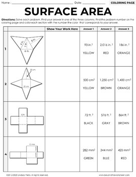 Surface Area Coloring Worksheet by Lindsay Perro | TpT