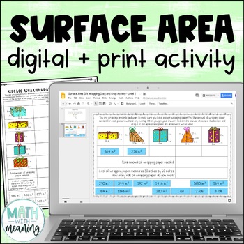 Preview of Surface Area Application Digital and Print Activity Winter Holiday Gift Wrapping