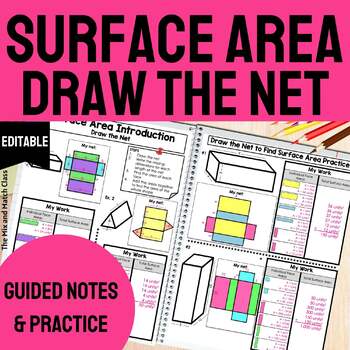 Preview of Surface Area Notes and Practice Draw the Net EDITABLE