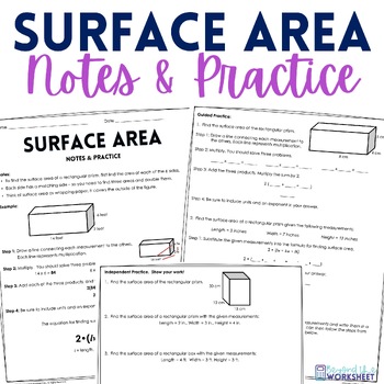 Preview of Surface Area Notes and Practice Worksheet