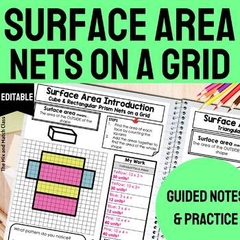 Preview of Surface Area Notes with Nets on a Grid Notes & Practice | EDITABLE