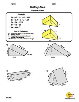 triangular prism surface area worksheet 1 with answers