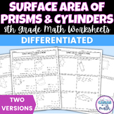 Surface Area Prisms and Cylinders Differentiated Worksheets