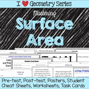 Preview of Surface Area Unit -Pretests, Post-tests, Posters, Cheat Sheets, Worksheets..