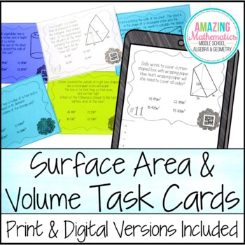 Preview of Surface Area & Volume Task Cards - PDF & Digital