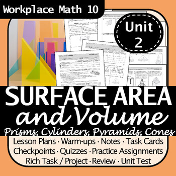 Preview of Surface Area & Volume Unit Workplace Math 10 | Engaging Differentiated No Prep!