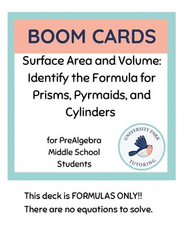 Preview of Surface Area & Volume for Prisms, Pyramids, and Cylinders FORMULAS *BOOM CARDS*