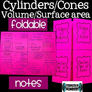 Preview of Surface Area & Volume of Cylinders & Cones Foldable Notes Interactive Notebook