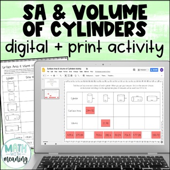 Preview of Surface Area & Volume of Cylinders Digital and Print Activity for Google