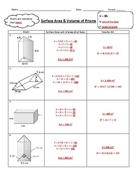 lesson 8 homework practice surface area of prisms answer key