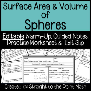 Preview of Surface Area & Volumes of Spheres Geometry Guided Notes with Homework