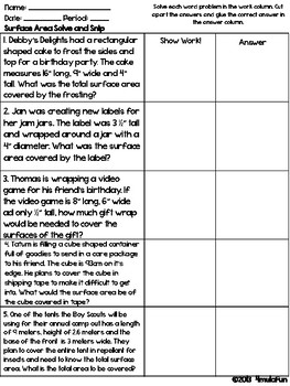 surface area solve and snip interactive word problems tpt