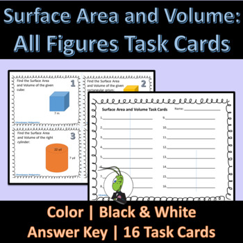 Preview of Surface Area and Volume All Shapes Task Cards Geometry