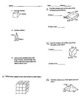 Surface Area and Volume Assessment by Math in GA | TpT