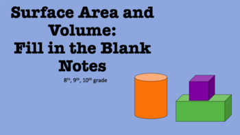 Preview of Surface Area and Volume Fill in the Blank