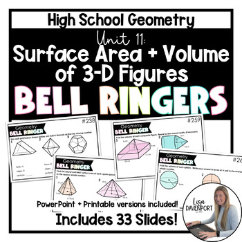 Preview of Surface Area and Volume - High School Geometry Bell Ringers