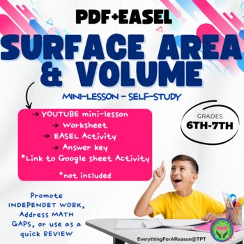 Preview of Surface Area and Volume Mini-lesson and Worksheet PDF+ EASEL