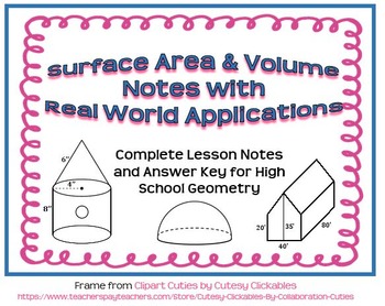 Preview of Surface Area and Volume Notes with Real World Application Word Problems